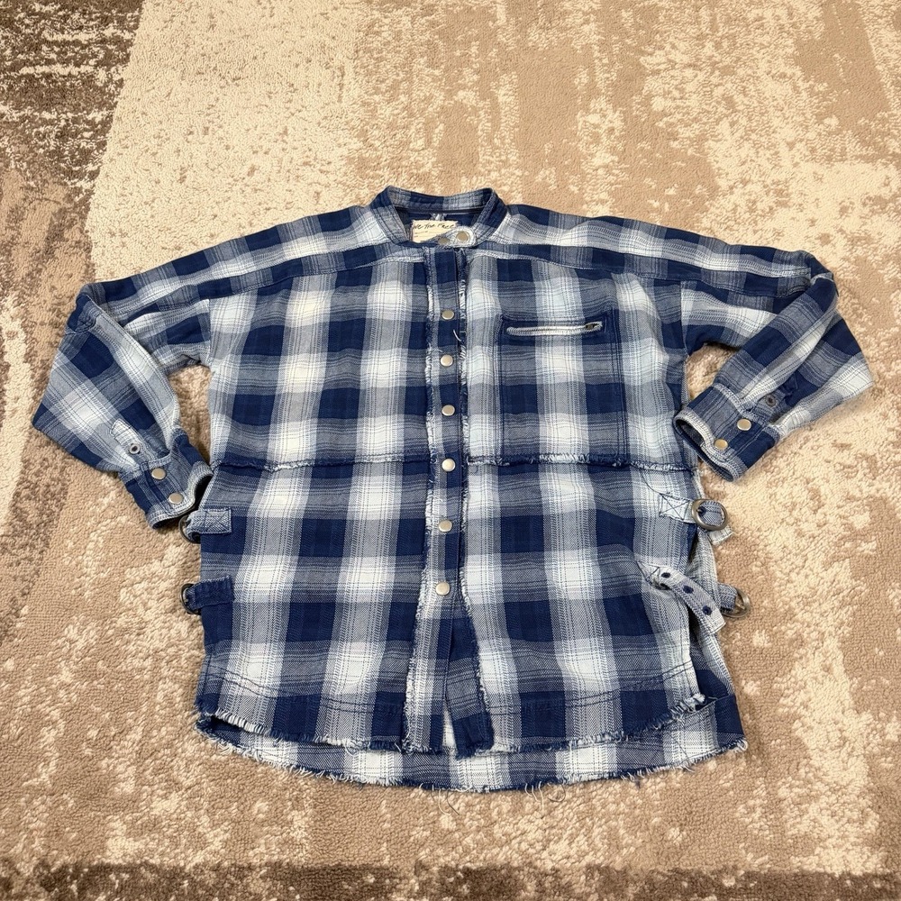 We the Free People Stadium Oversized Shirt Womens XS Flannel Snap Down Plaid